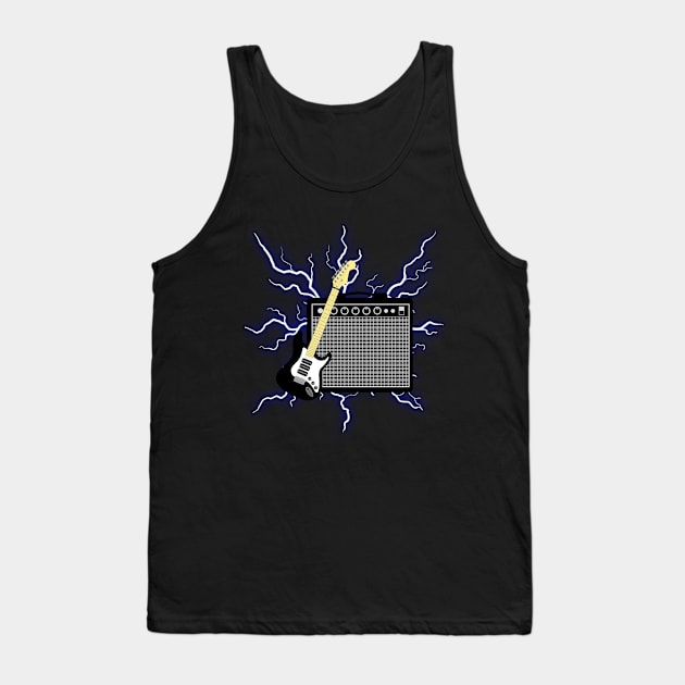 Electric guitar with amp and lightning Tank Top by Celestial Mystery